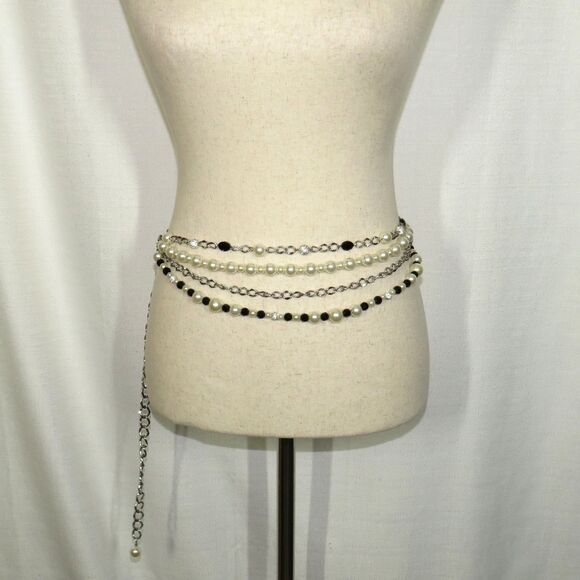 WHBM Faux Pearl CZ Layered Adjustable Chain Belt main image 8